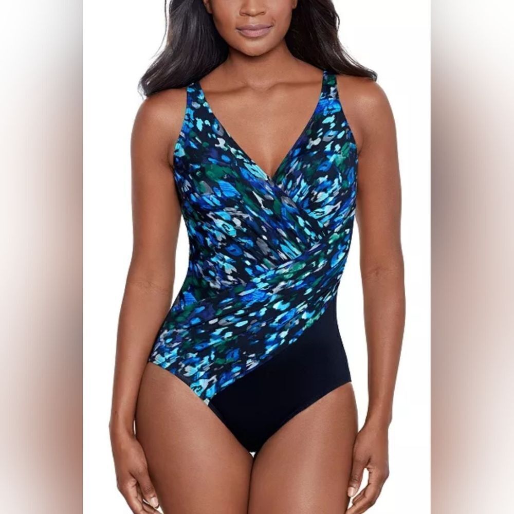 Miraclesuit Sophisticat Oceanus One-Piece Swimsuit NWOT Sz 10 Blue/Black